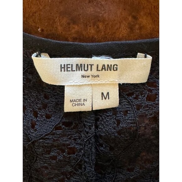 Helmut Lang Black Puckered Lace Detail Scoop Neck Short Cap Sleeve‎ Top Size M - Picture 8 of 10